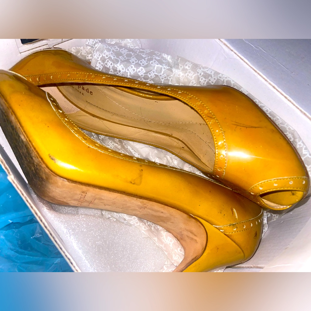 Kate Spade Giselle Oxford Peep Toe Pumps Patent Leather Yellow Size 10